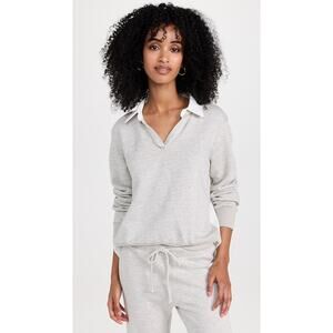 Monrow Poplin Mix Collared Sweatshirt Grey White S
